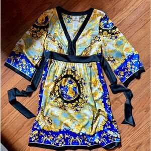 ICE Baroque print sash tied 3/4 sleeve dress